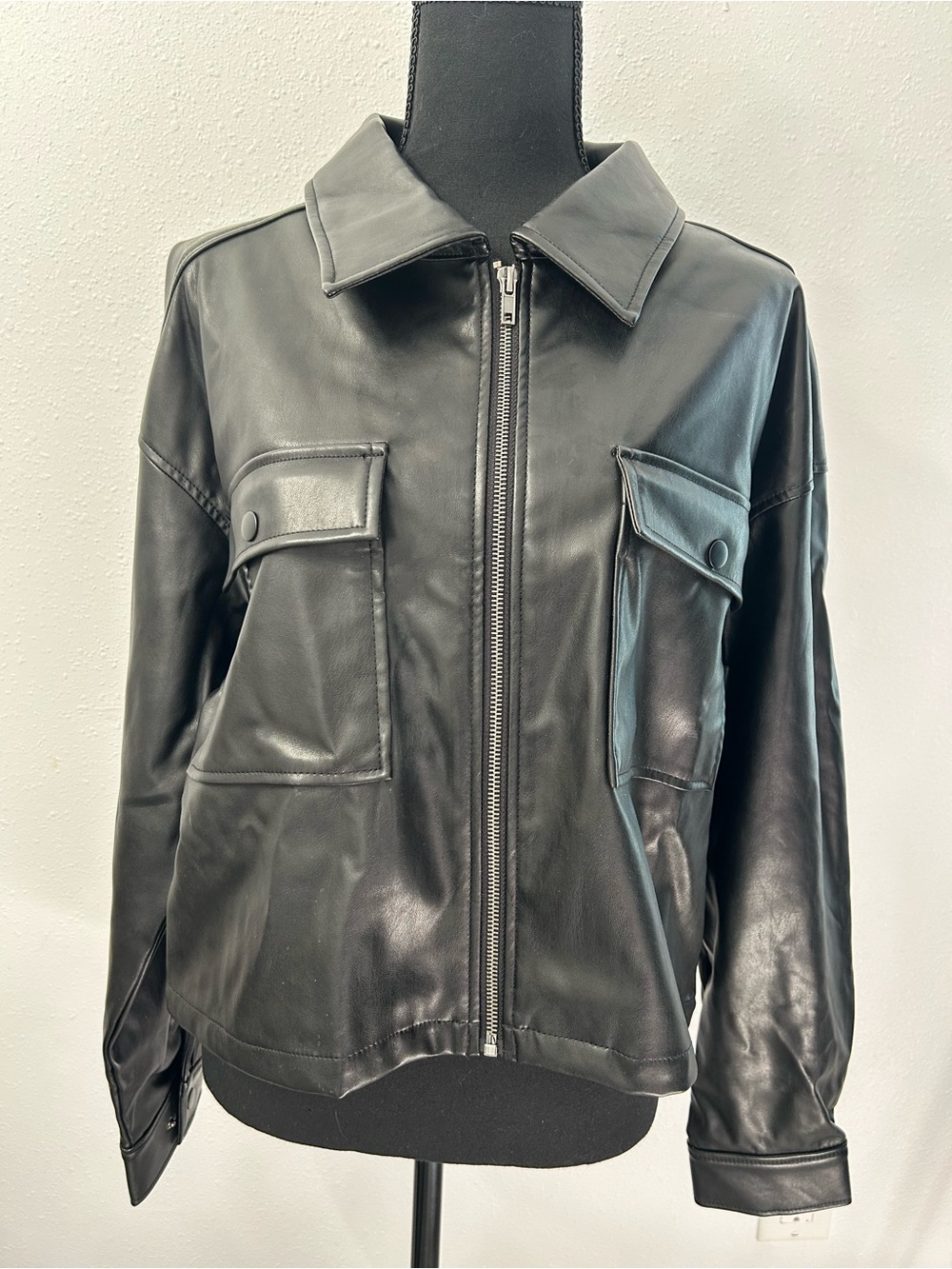 Celebrity Pink Women's Black Faux Leather Moto Jacket
